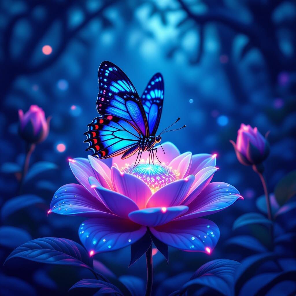 Glowing Chibi Butterfly in Enchanted Forest, Splash Art