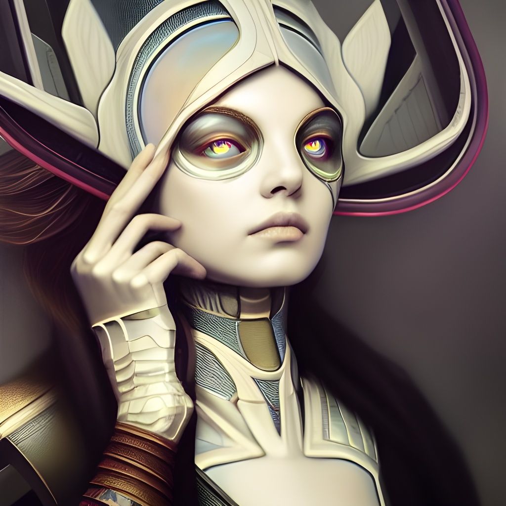 Mechanoid Portrait with Intricate Eyes in Retrofuturism Styl...
