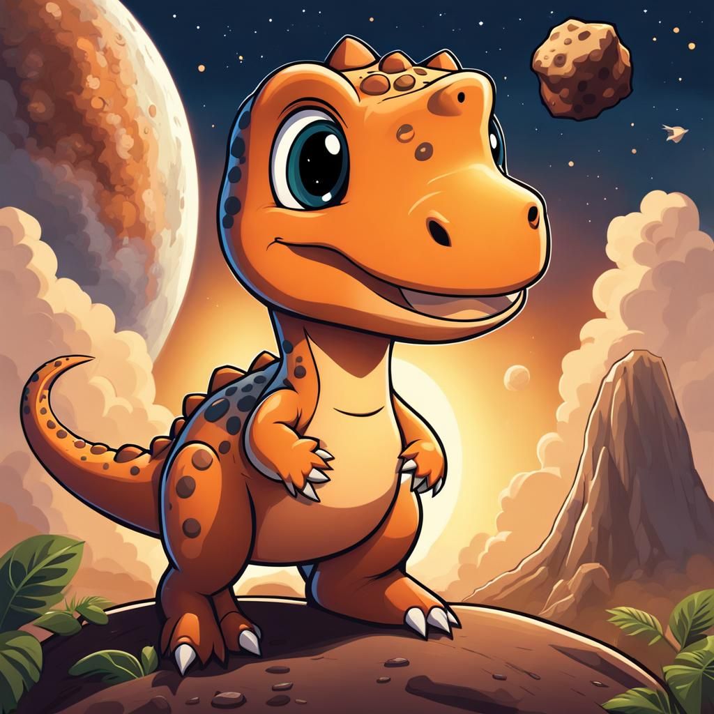 Chibi Dinosaur Watches Asteroid Fall