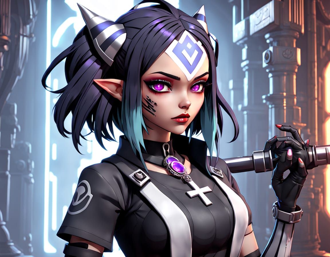 Cyberpunk Anime Ahsoka Tano Portrait in Goth Style