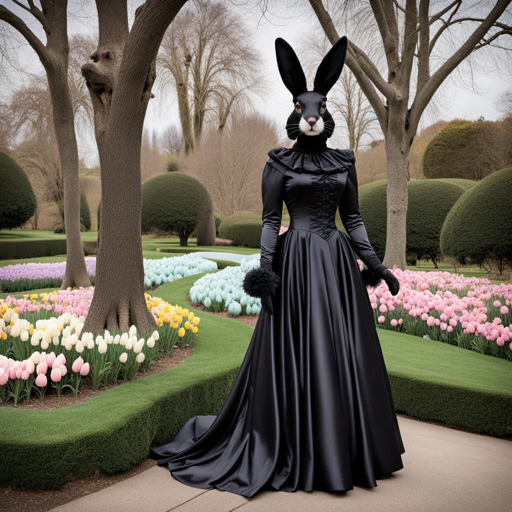 Easter Bunny in Black Satin Couture Gown