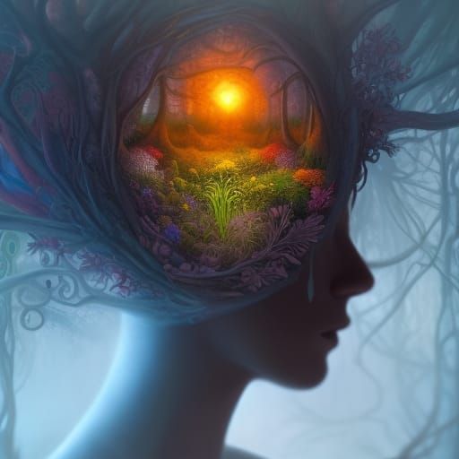 magical garden in a blooming mind