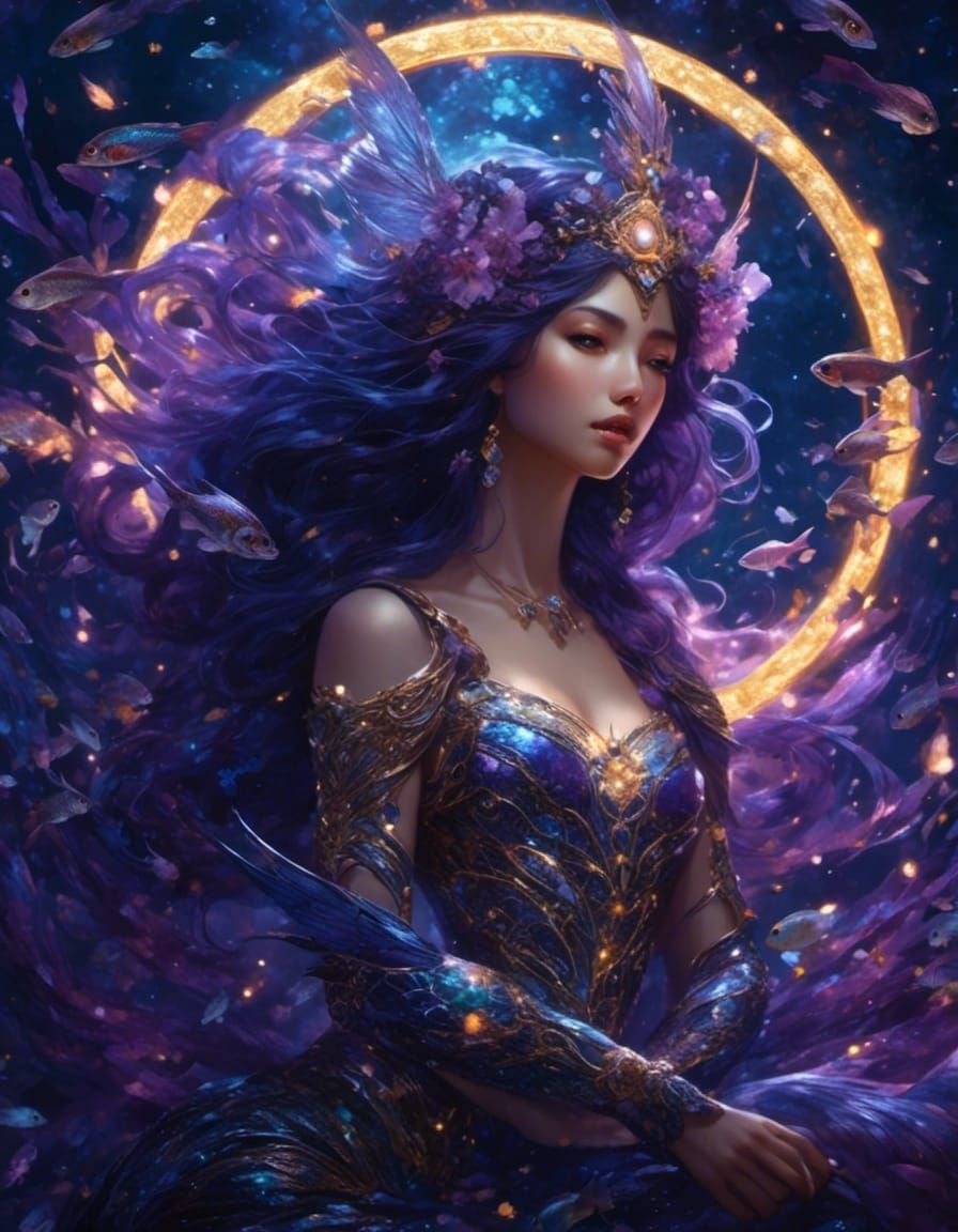 Pisces Fish Goddess in Glittery Fantasy Style