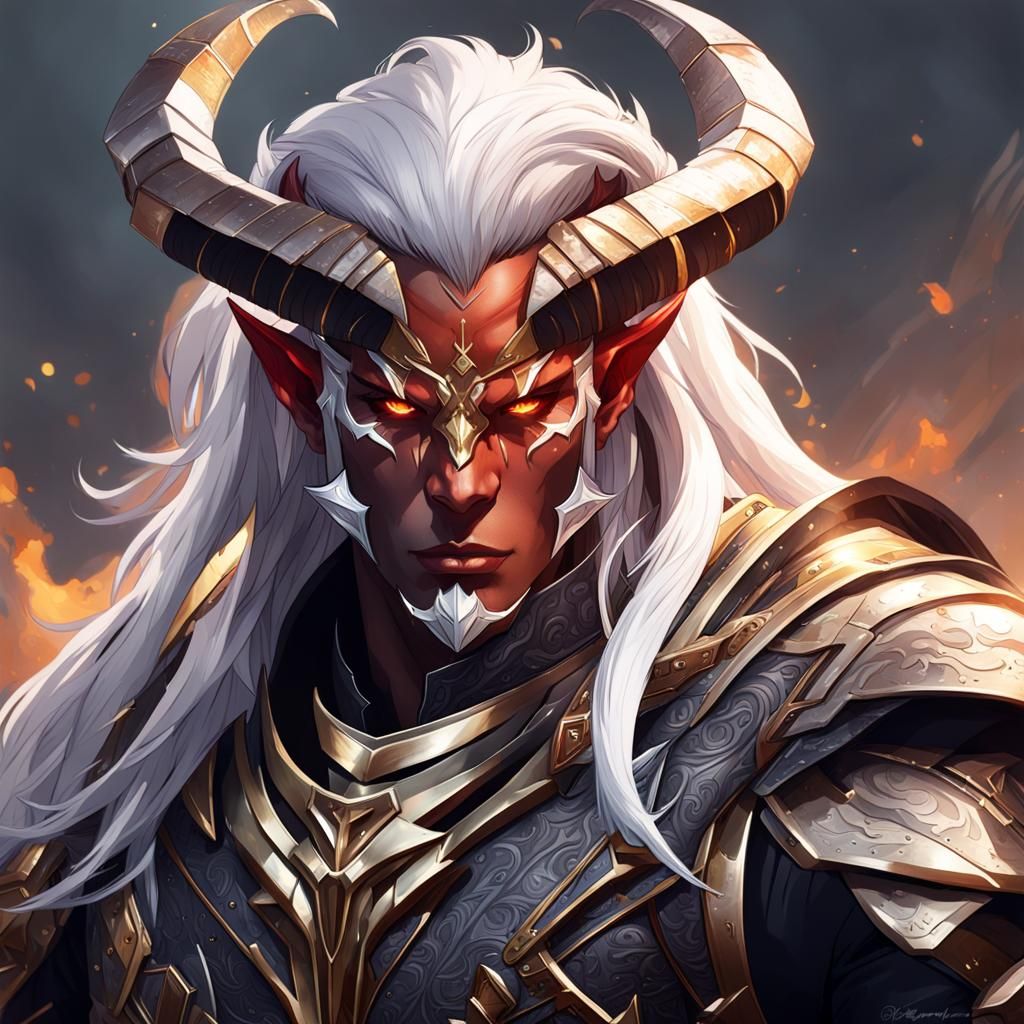 Tiefling Paladin Portrait in Hyperdetailed Digital Art