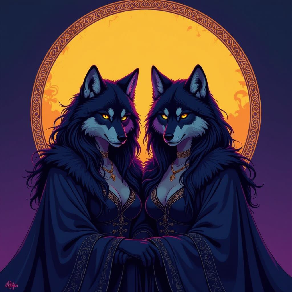Two Female Werewolves in Dark Fantasy Concept Art