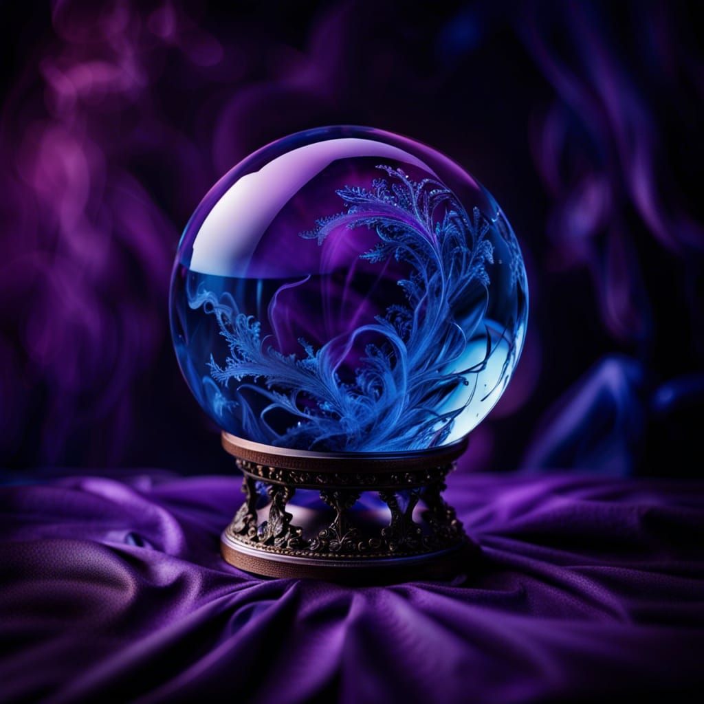 Blue and Purple Crystal Ball in Smoky Ambiance