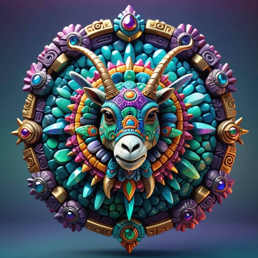 Aztec Geode Ibex in Byzantine Art Style