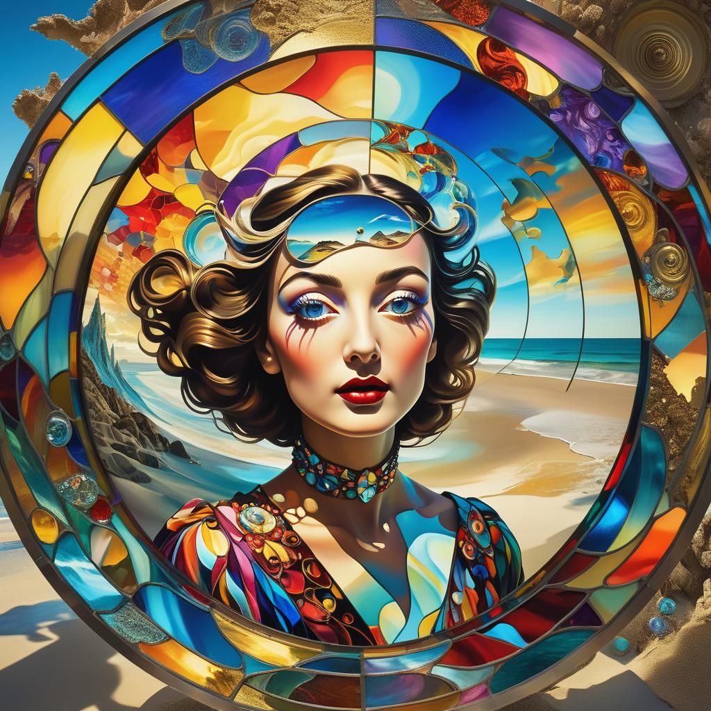 Artistic Image, A surreal, dreamlike scene of a stained glas...