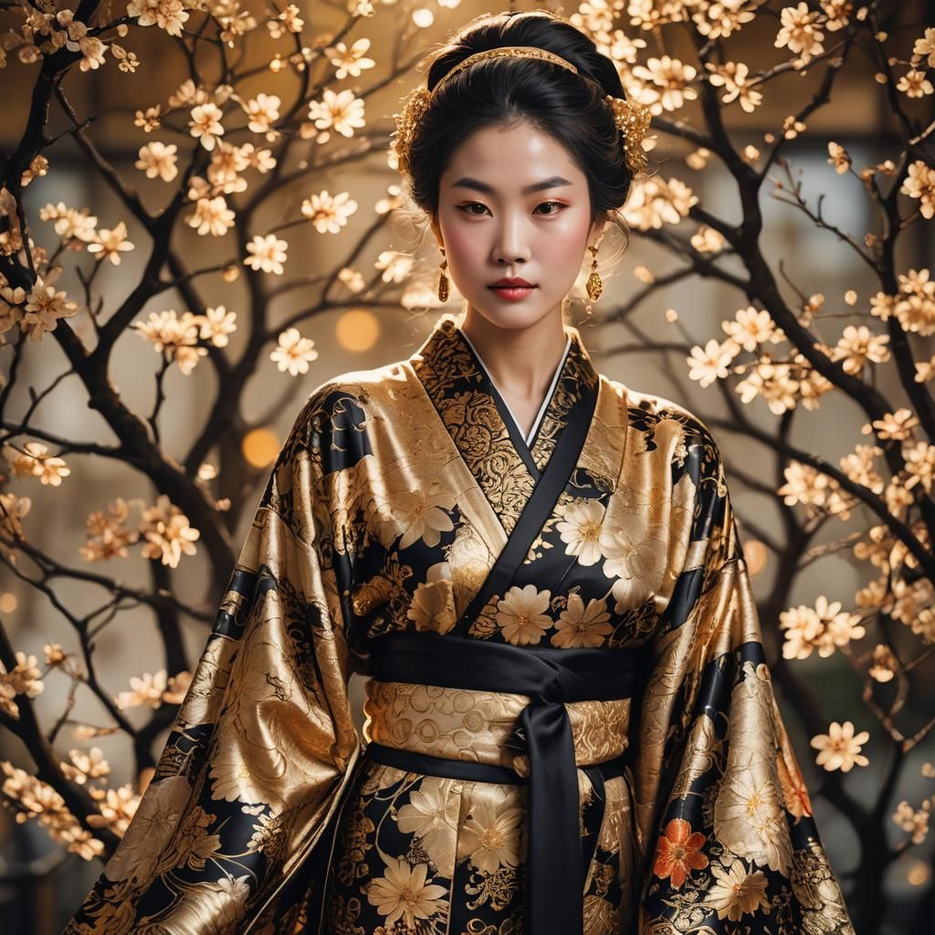 Elegant Woman in Kimono: High-Fashion Portrait