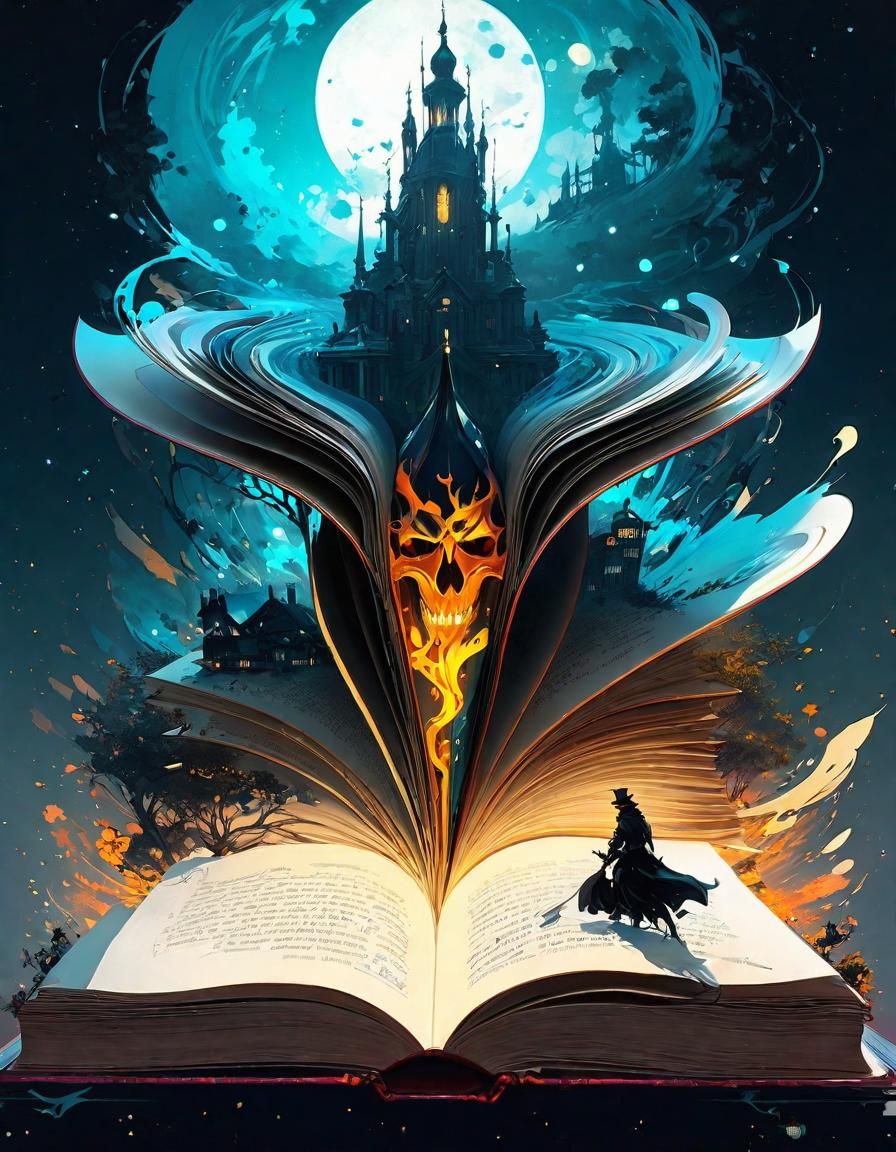 Magical Open Book Landscape in Anime Style