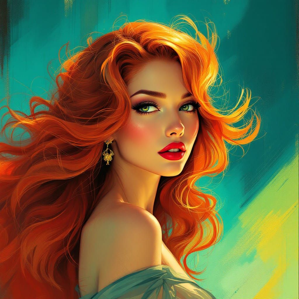 Redhead Pin-Up Against Turquoise Sky