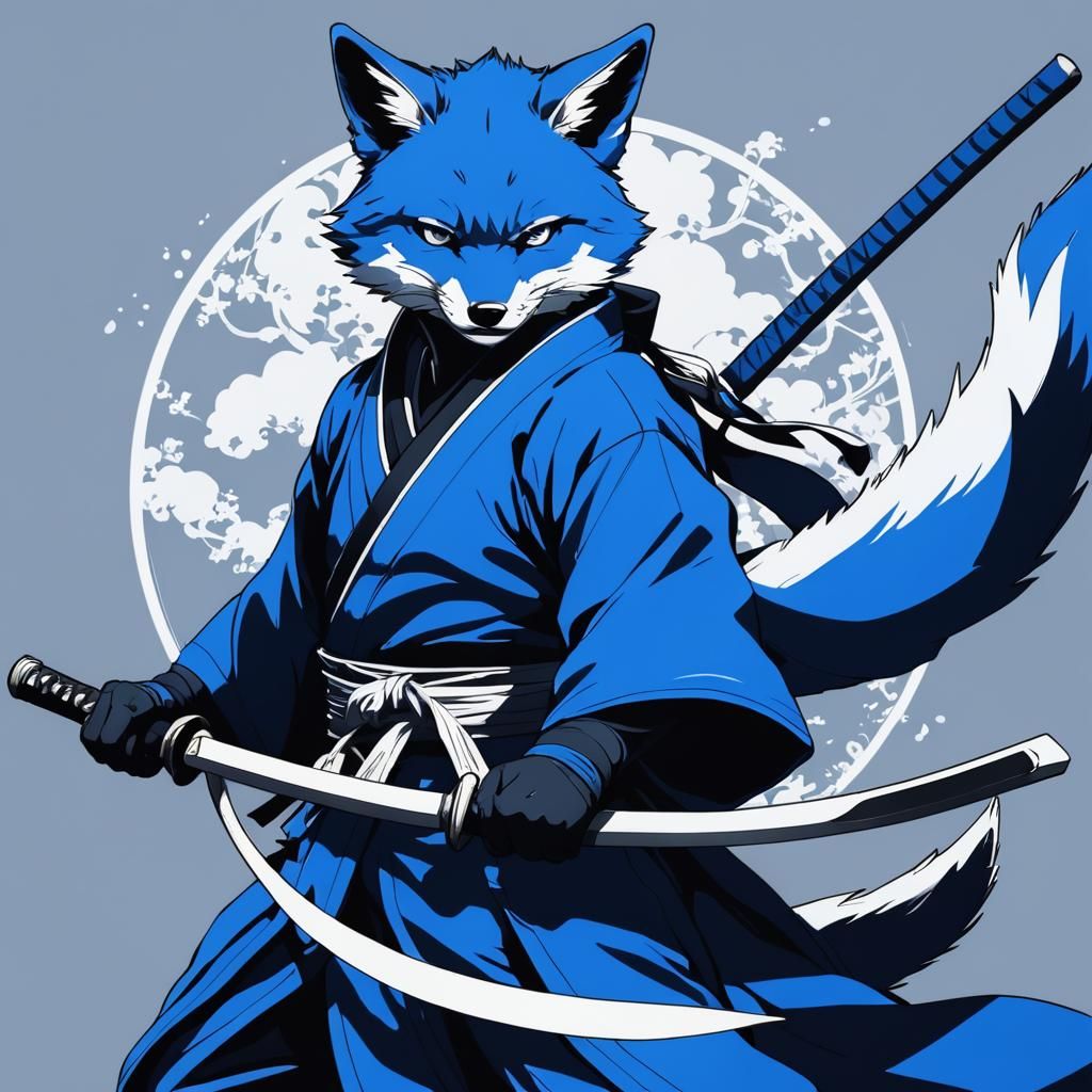 Blue Ninja Fox in Kimono Combat Gear