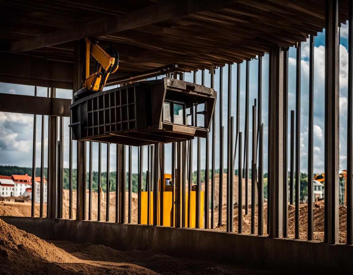 Excavation Pit with Concrete Wall and Excavator