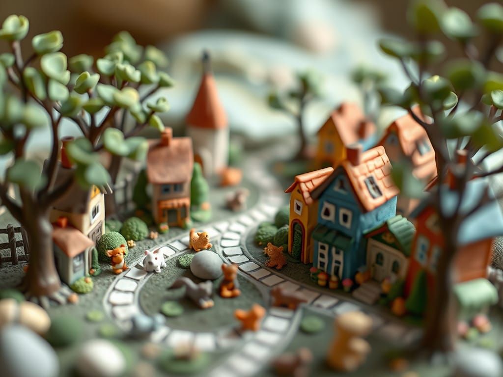 Enchanting Miniature Clay Village in Whimsical Style