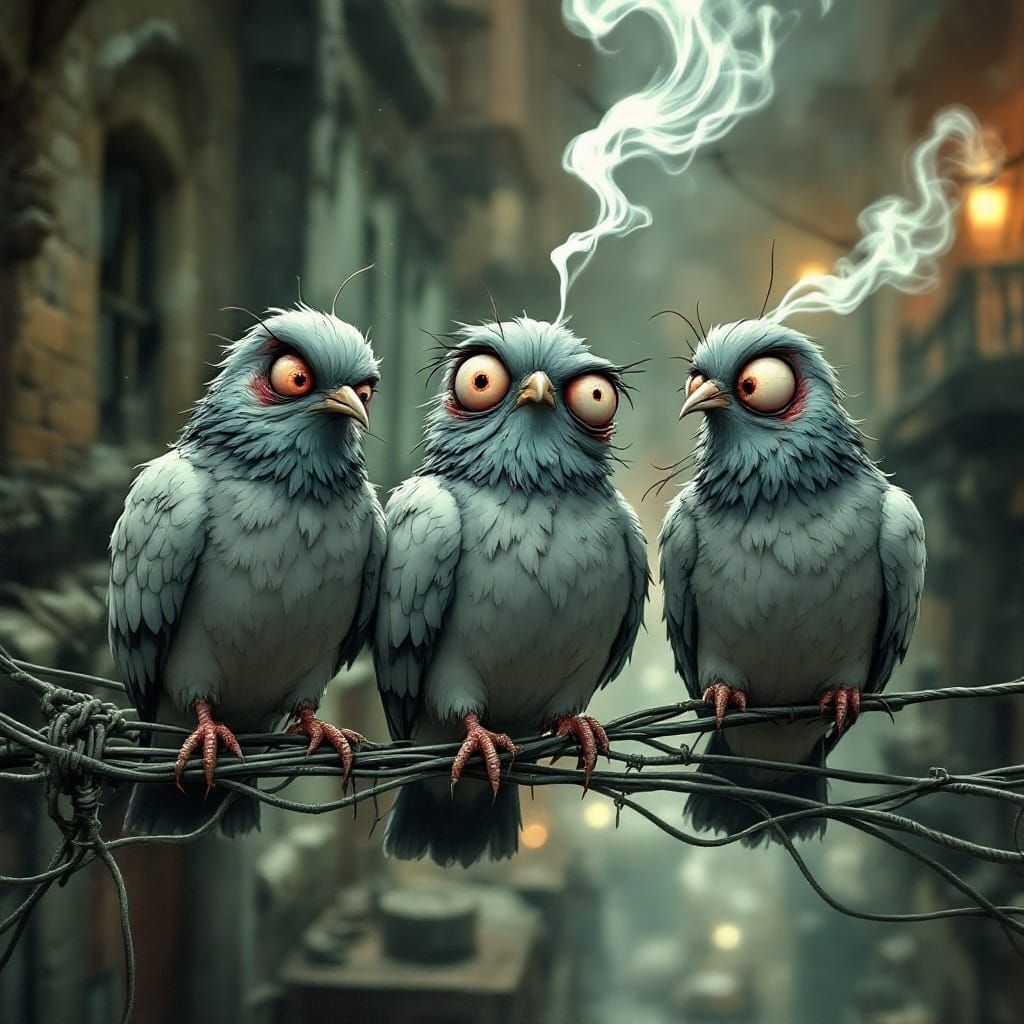 Distressed Pigeons on Electrified Power Lines