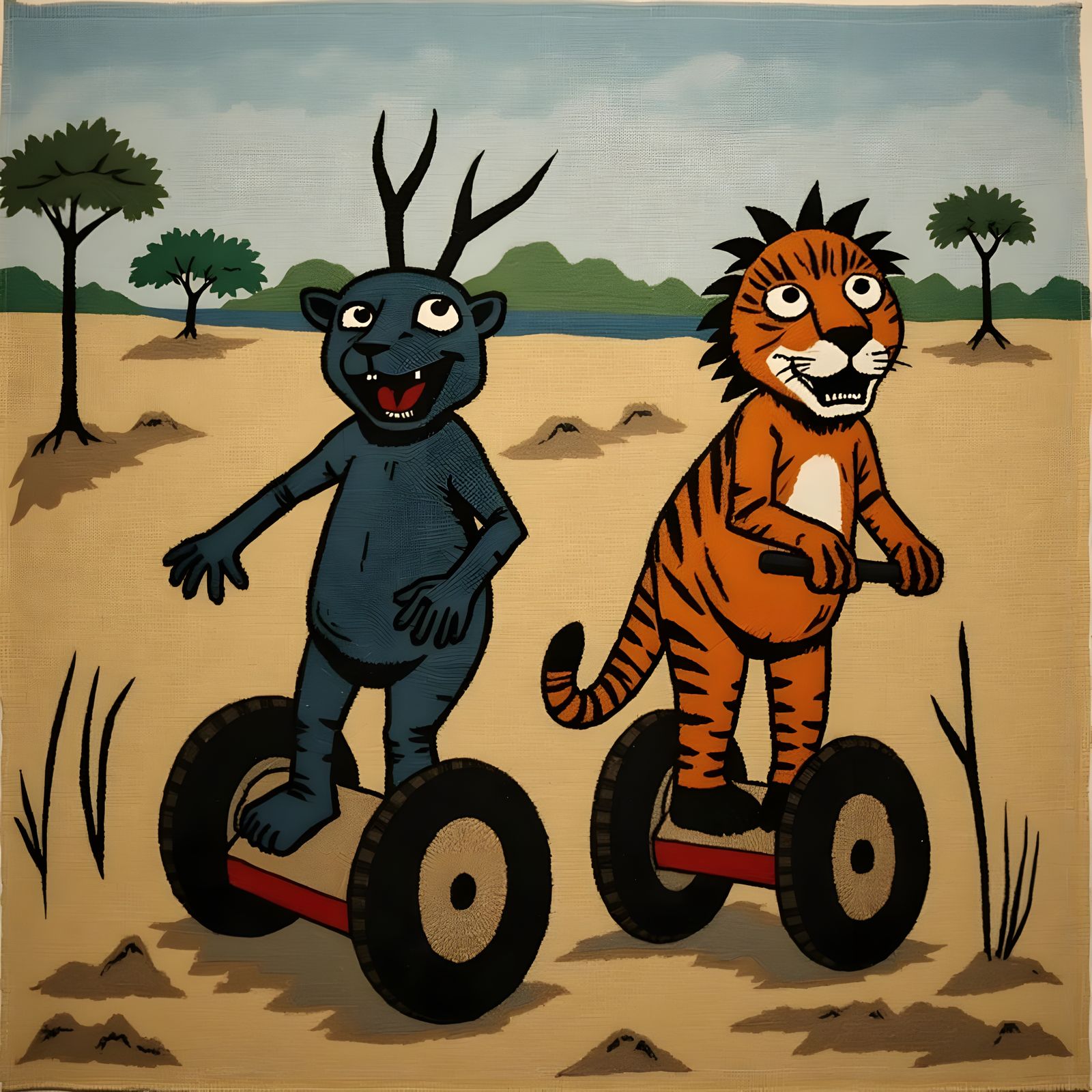 Sabre-Tooth Tigers Ride Segways in Stone Age Silhouette