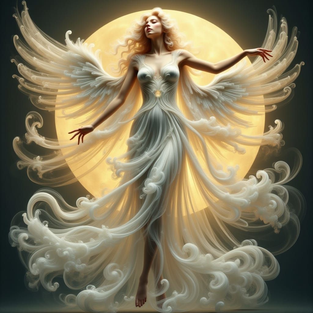 Ethereal Angel with Silver Skin and Golden Veins