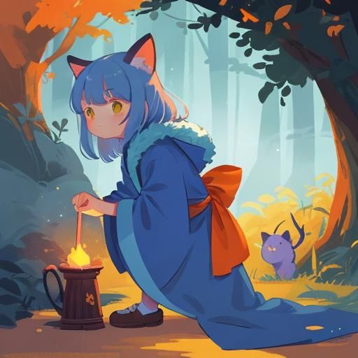 Female Animal Monk in Blue Robes, Burtonesque Style