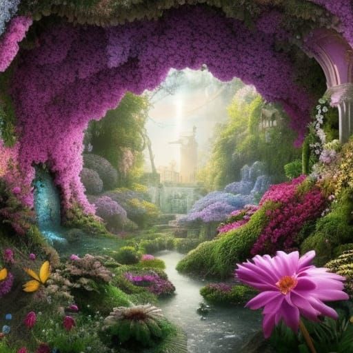 Epic Secret Flower Garden Digital Painting
