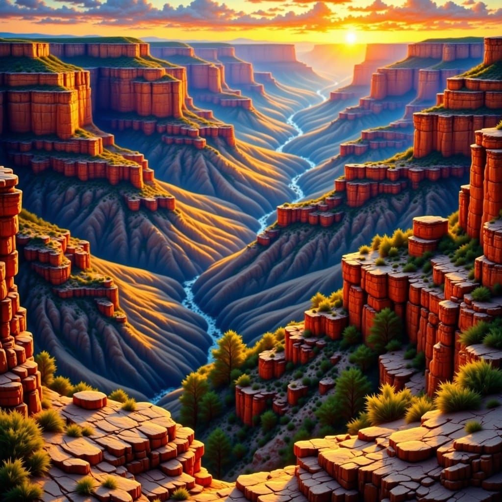 Majestic Oil Painting of Grand Canyon at Sunset