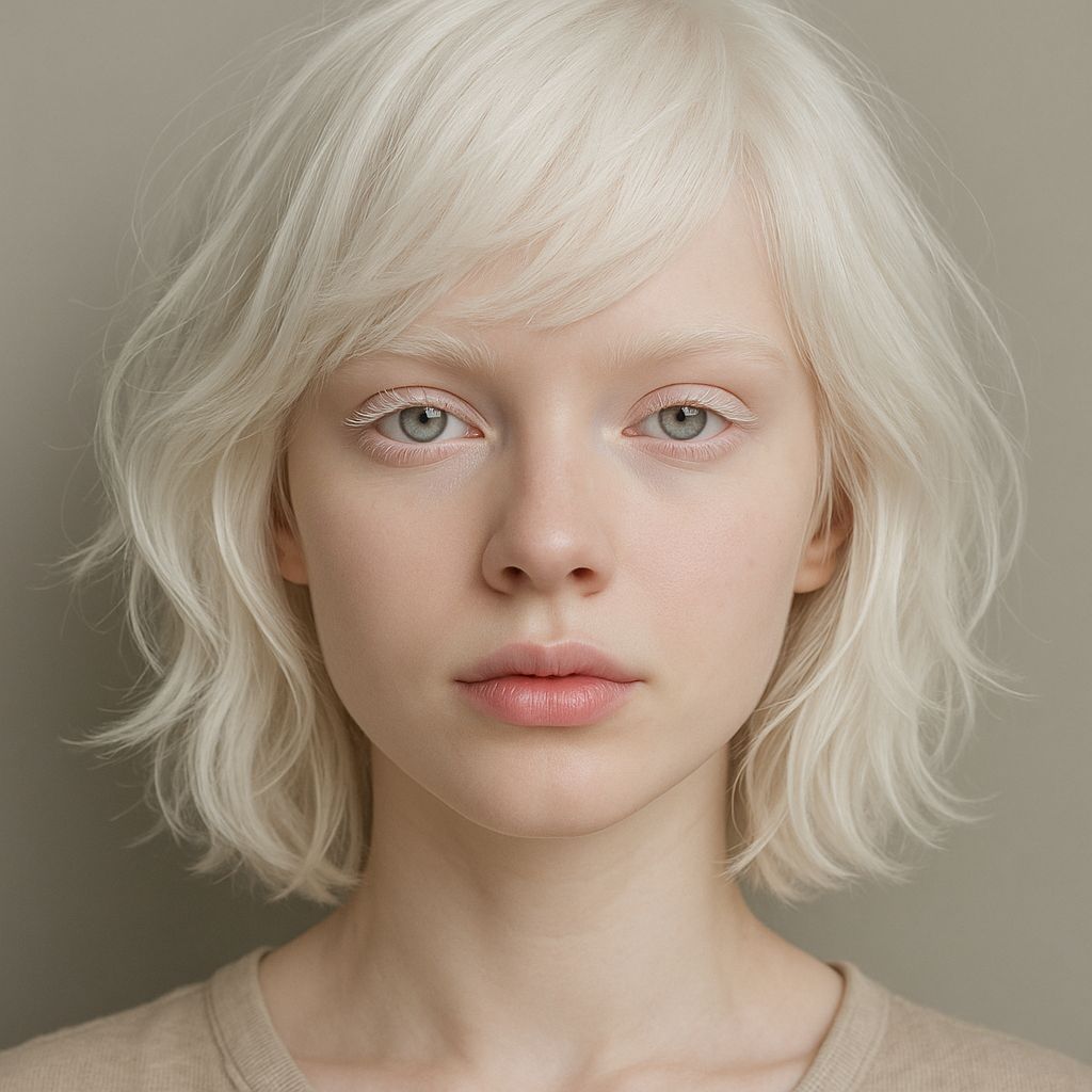 Albino Model with Gray Eyes and White Hair