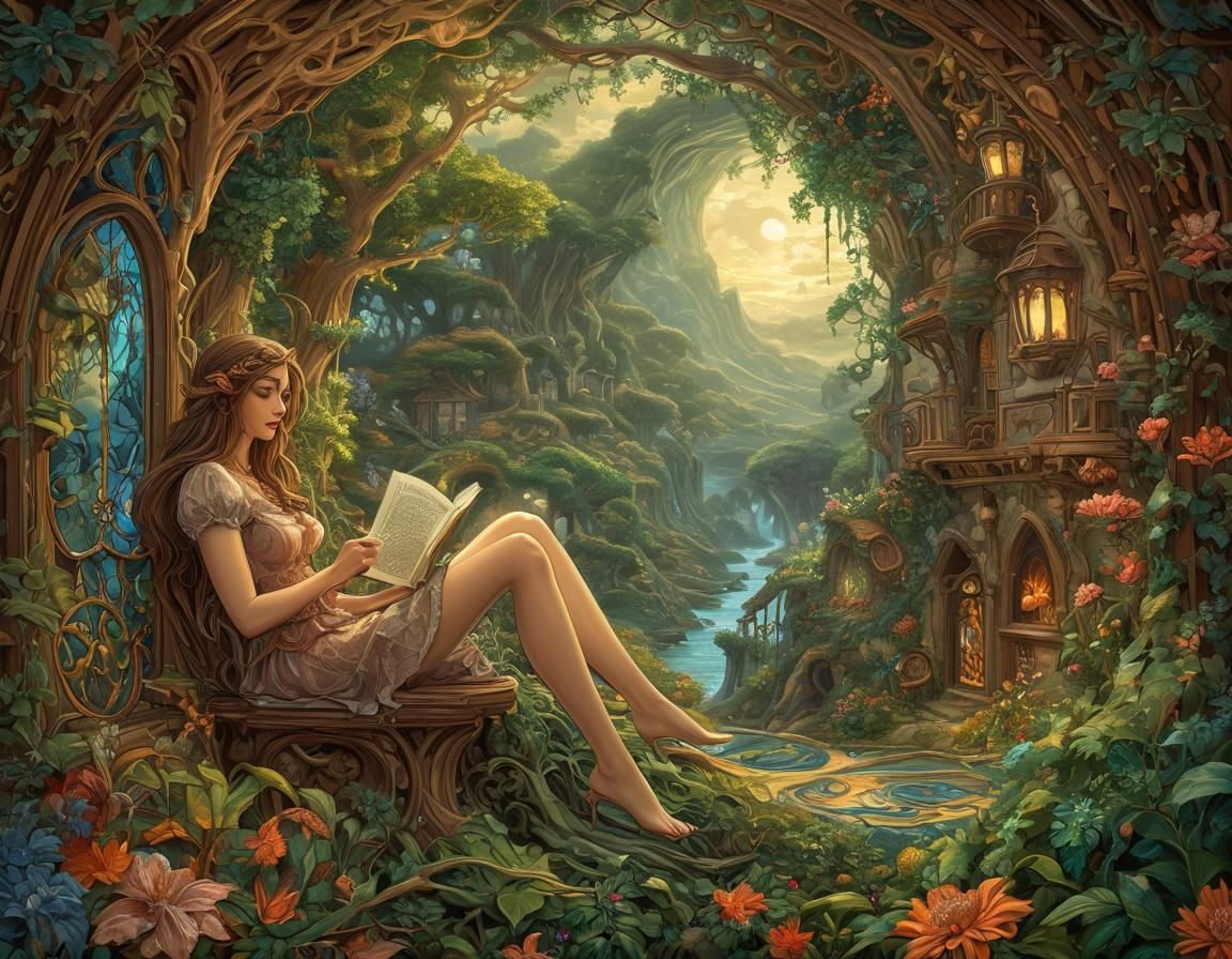 Magical Fae Elf in Detailed Fantasy World