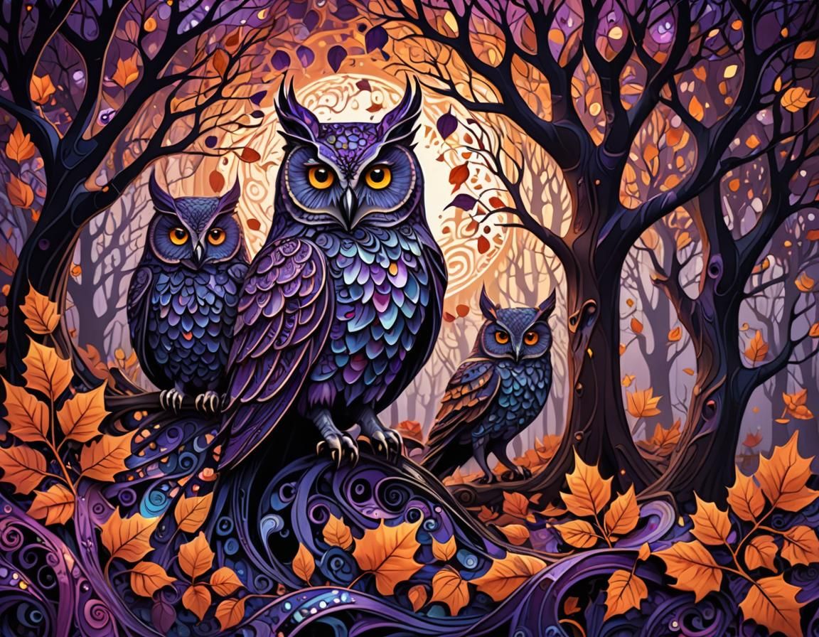 Enchanted Forest Gathering: Abstract Fractal Art in Autumn