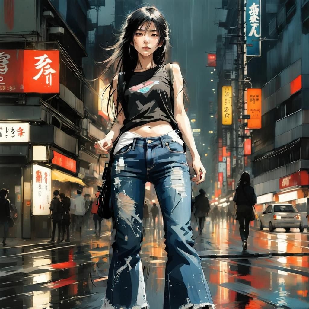 Rainy Tokyo Night: Textured Speedpaint Fine Art