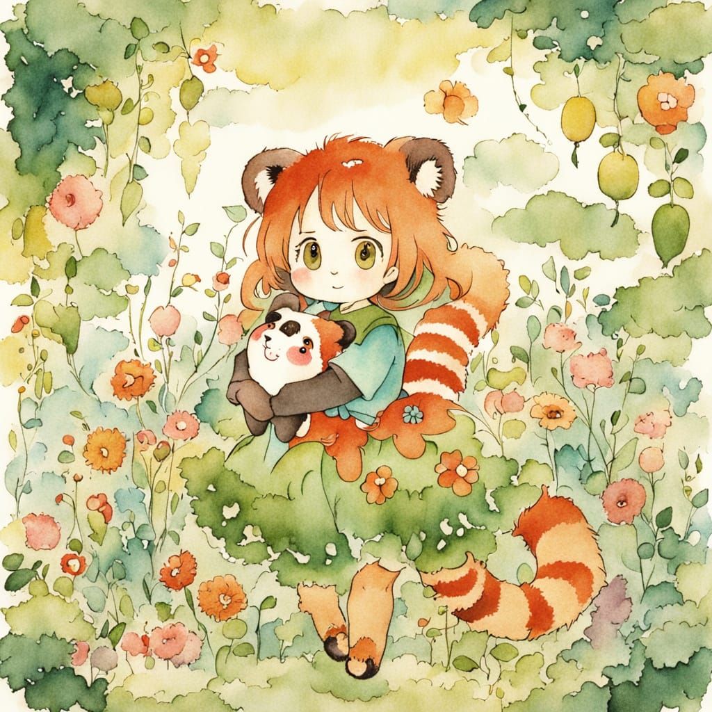 Dreamlike Portrayal of Ai Hoshino and Red Panda in Whimsical...