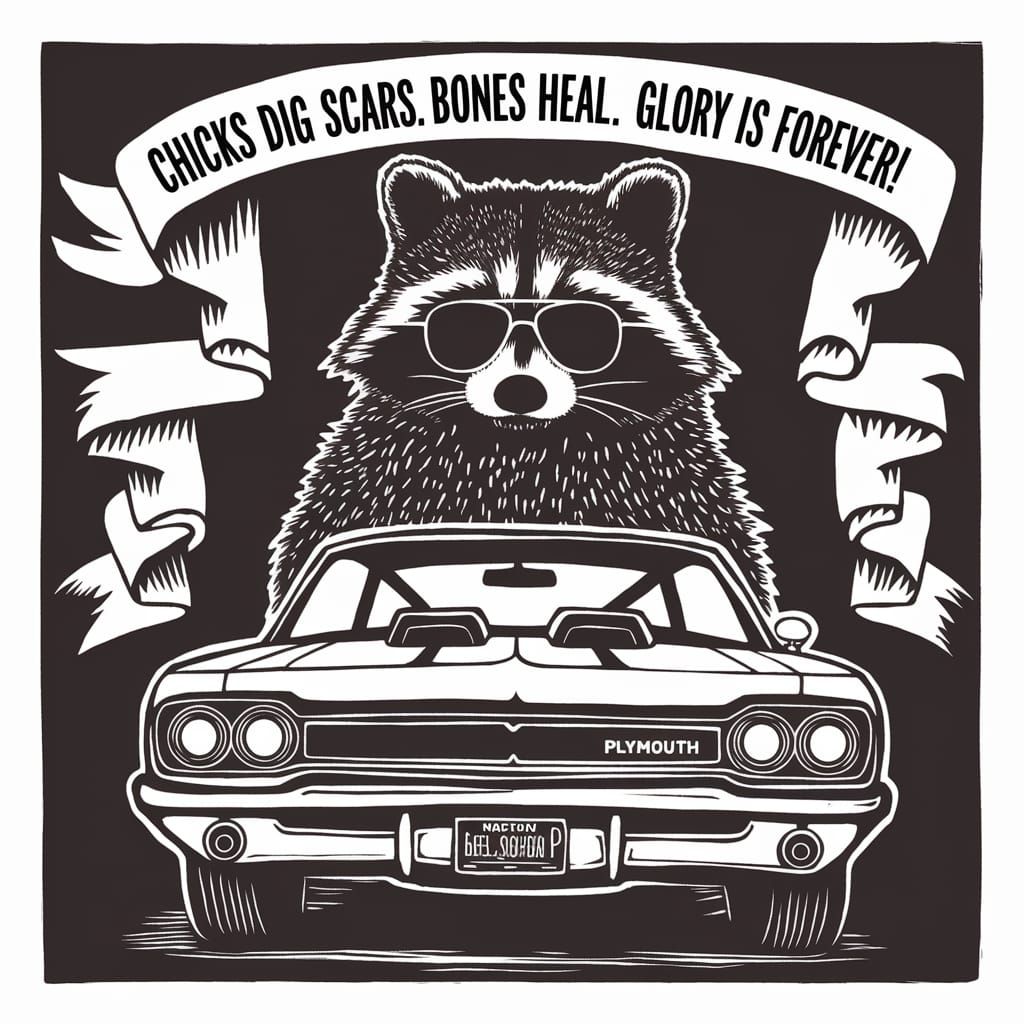 Retro Raccoon Rides in Style, Classic Car with Vintage Flair