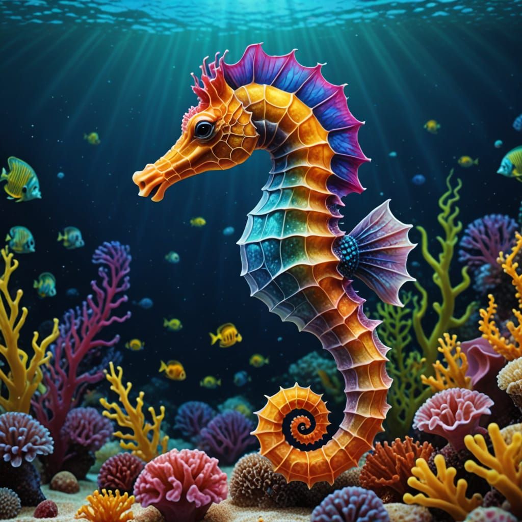 Colorful Seahorse Roaming Under the Sea in 4K