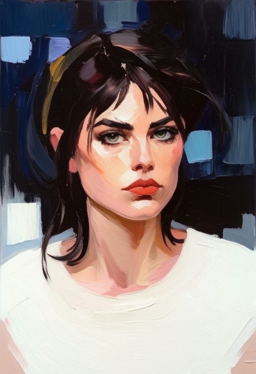 Gothgirl Portrait in High Contrast Impasto Style