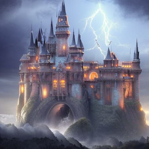Epic Castle Struck by Lightning: Digital Matte Painting