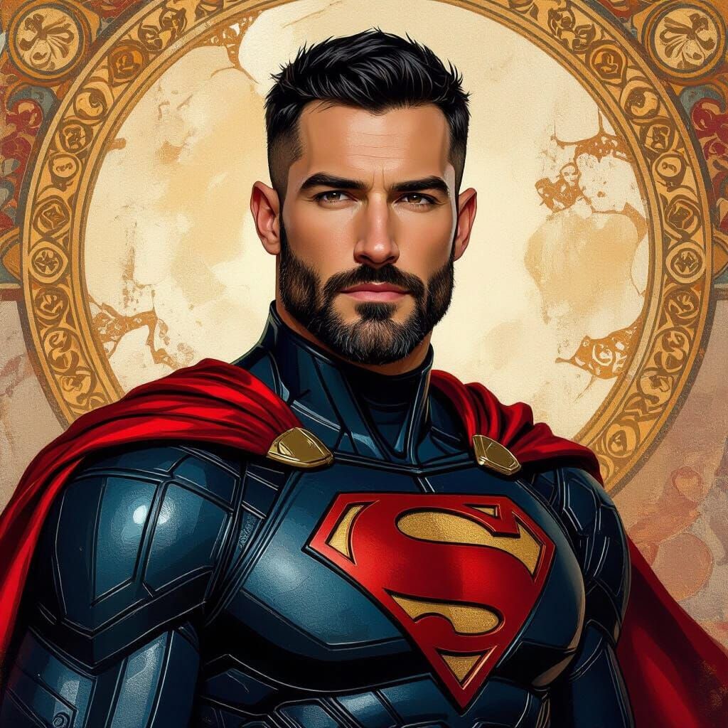 Superhero Portrait in Impressionist Style with Metallic Cost...