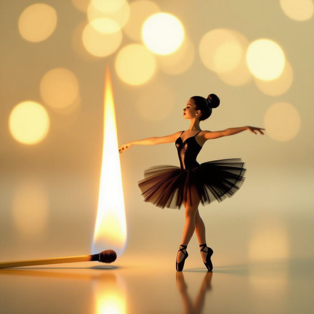 Ballerina Dancing Near Burning Match, Fine Art Photography