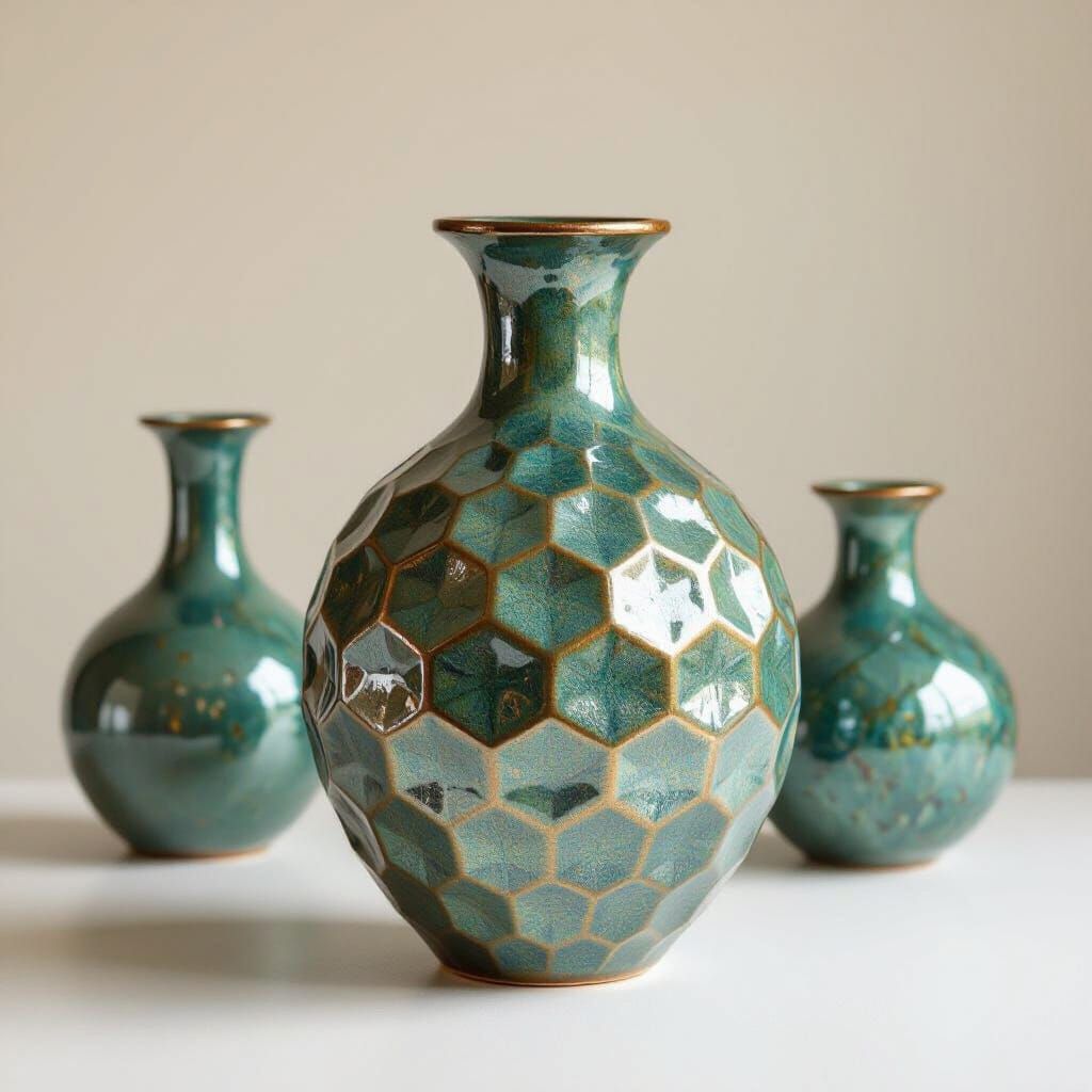 Tessellated Metallic Glazed Ceramic Vase