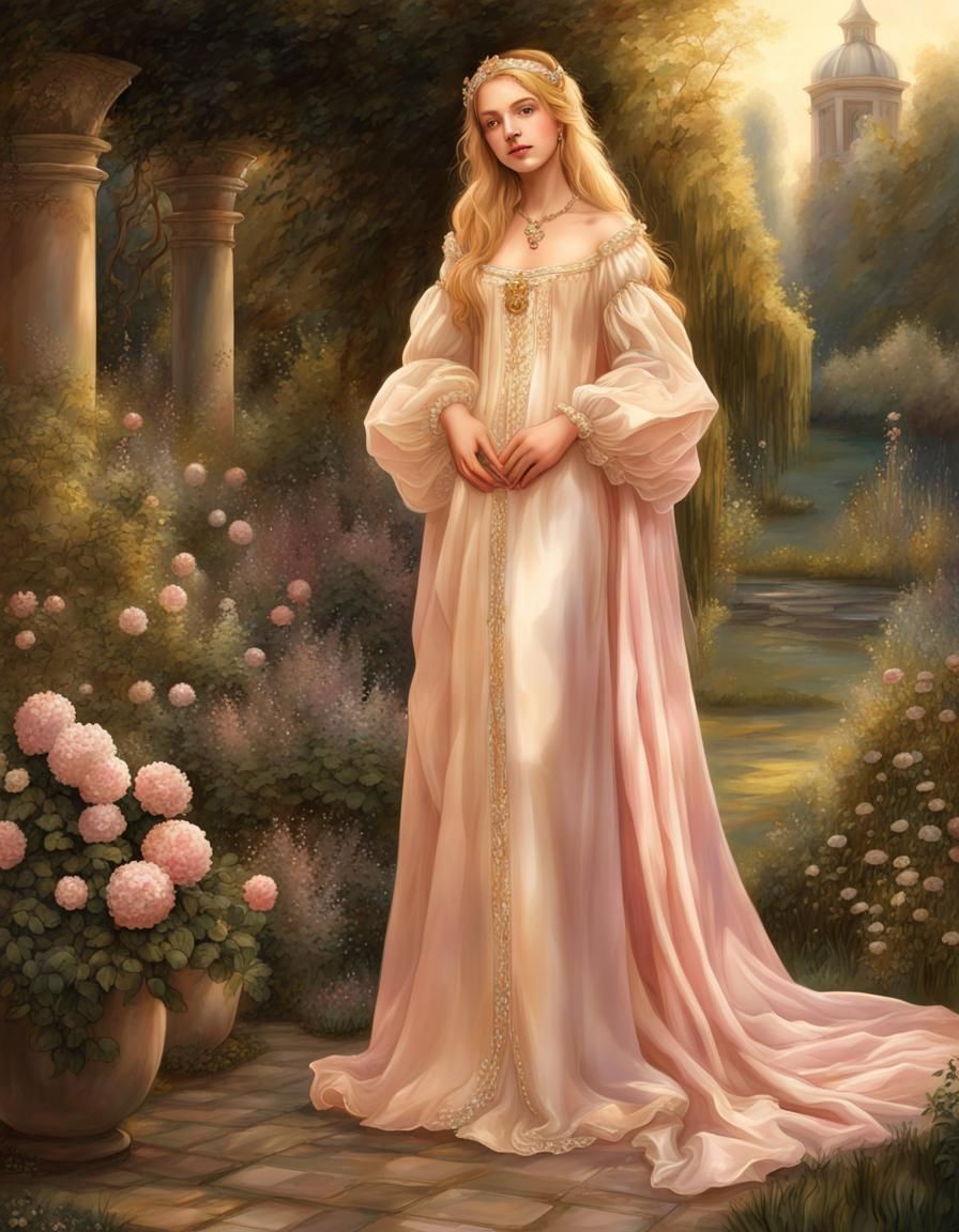 Renaissance Princess in Golden Silk Gown