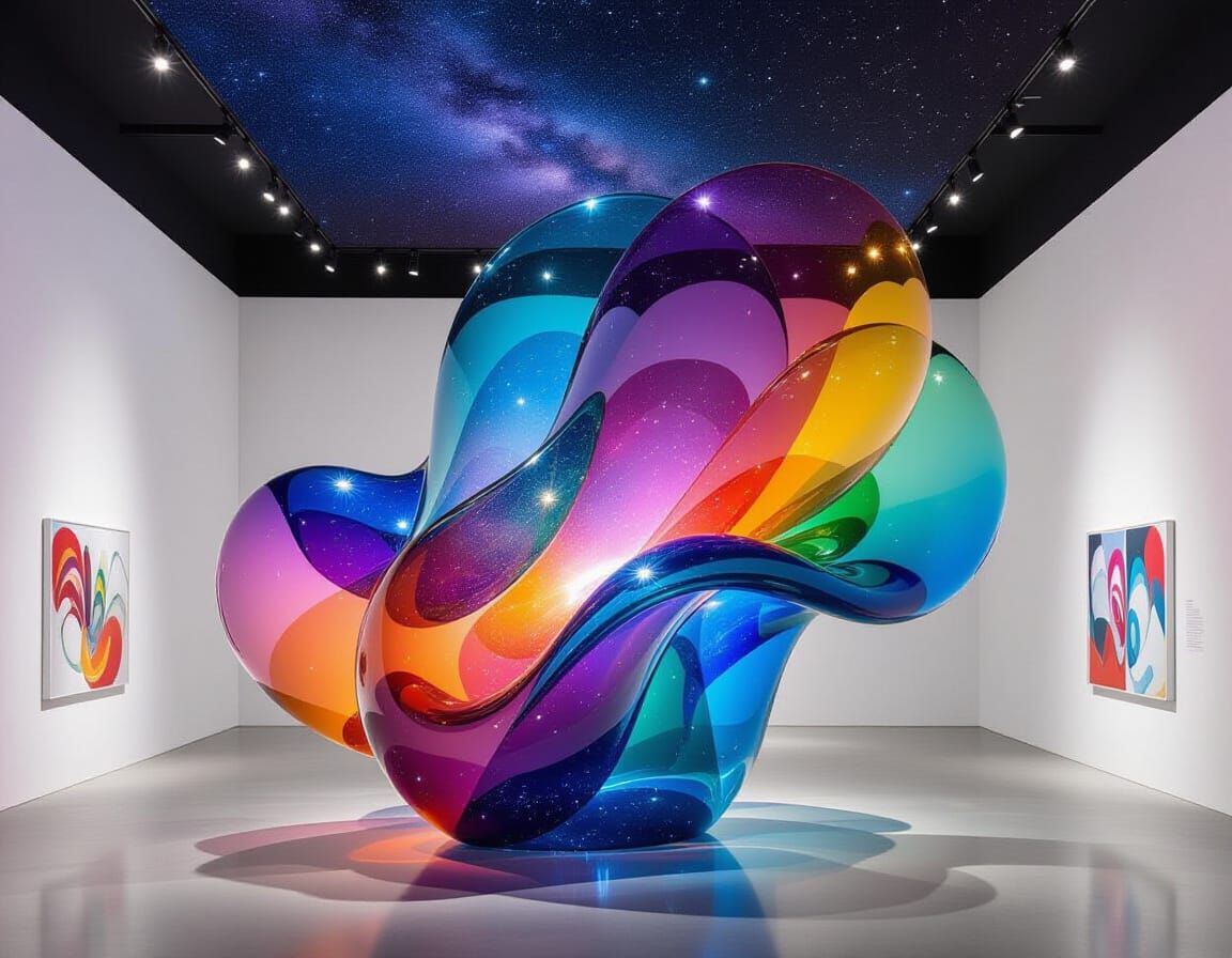 Cosmic Nebula Sculpture in Glassy Sky