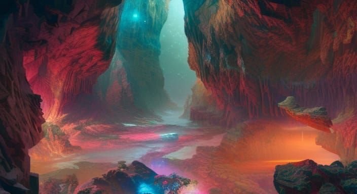 Iridescent Crystal Cave in Arctic Mountainside