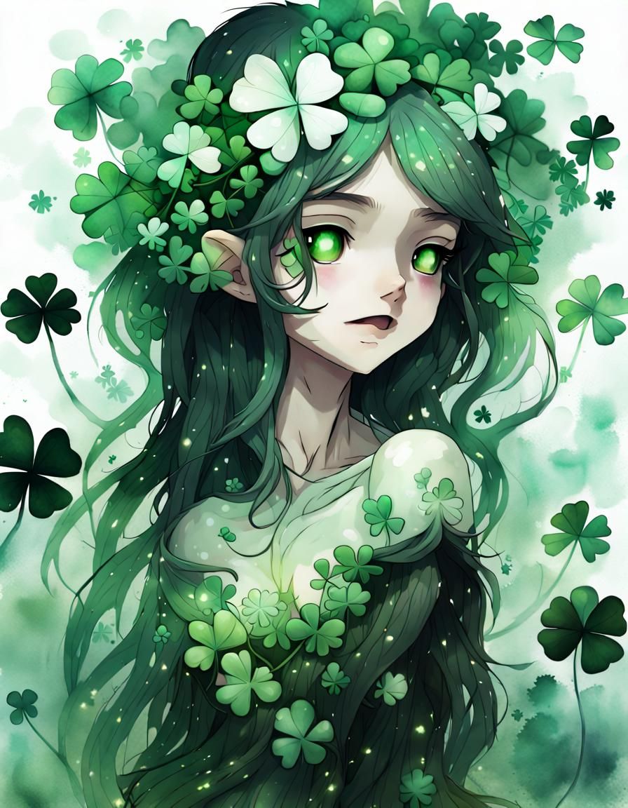 Bioluminescent Shamrock Fairy in Dreamy Green Aesthetic