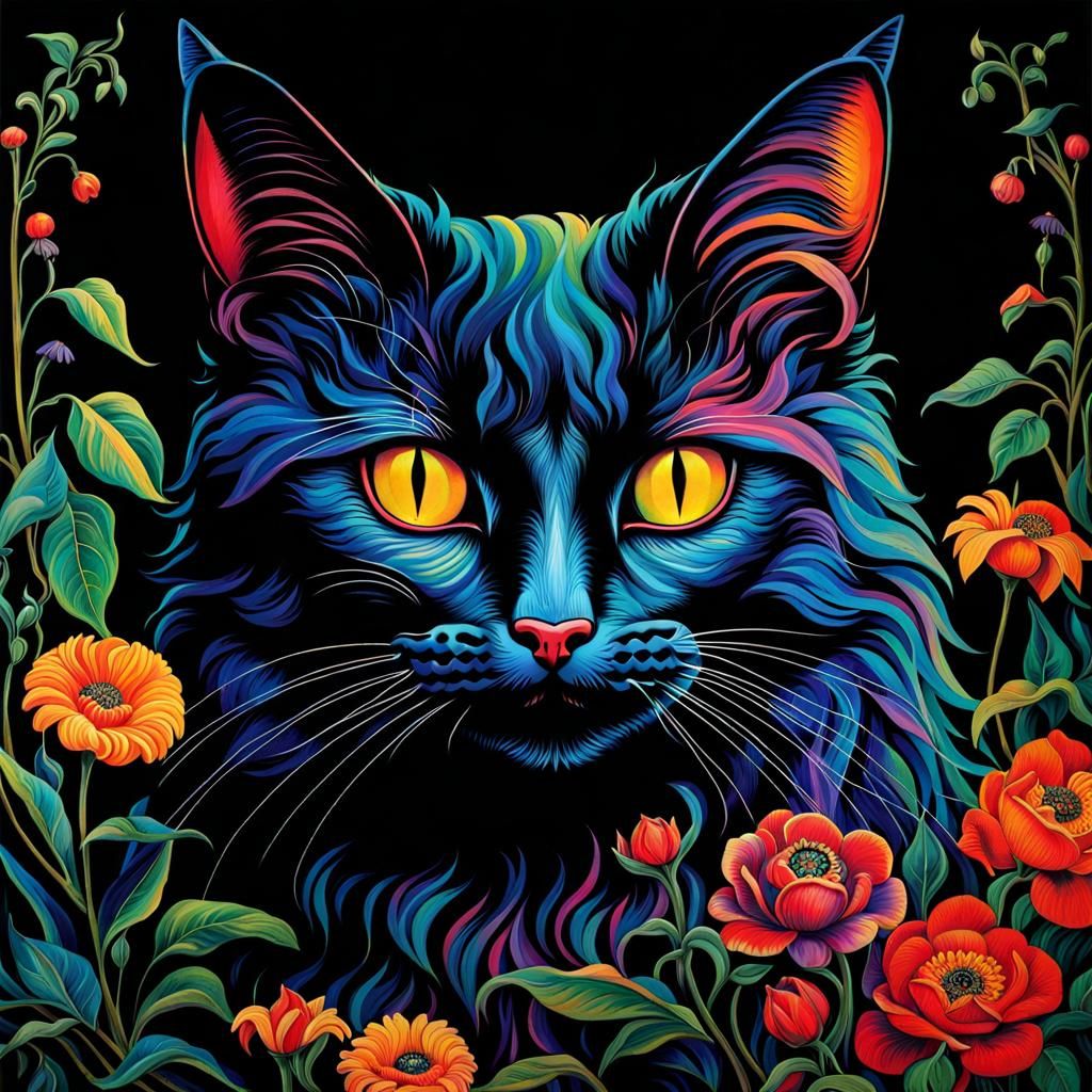 Gothic Vampire Cat in Psychedelic Surrealism