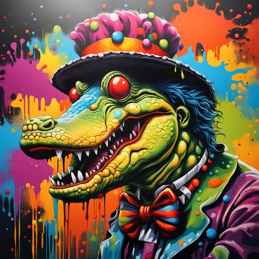 Clown Alligator in Graffiti Splash Art Style