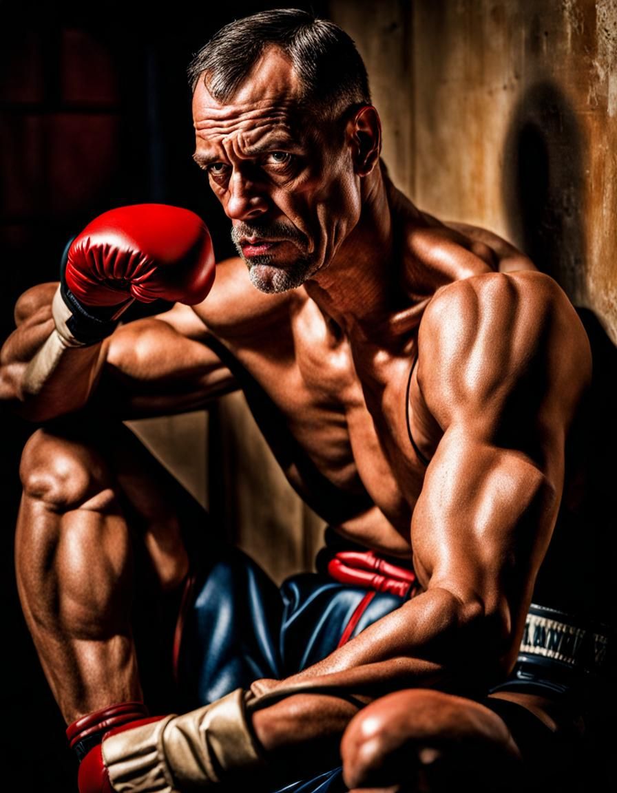 Exhausted Boxer in Art Deco Style Portrait