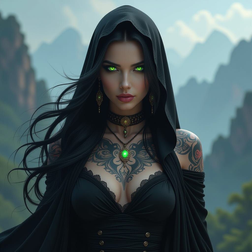 Underworld Goddess with Piercing Eyes in Hyperrealism