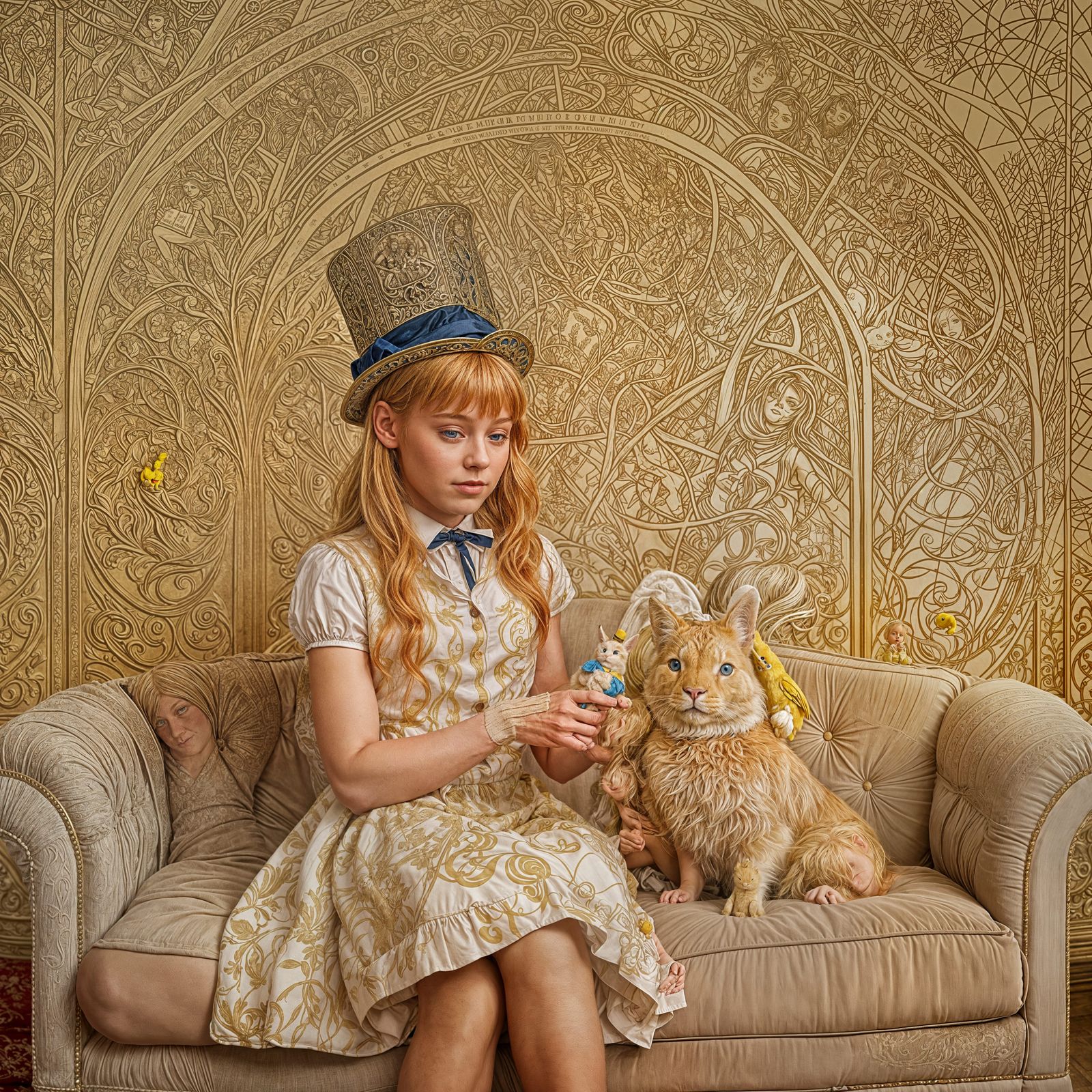 Magician and Girl in Art Deco Landscape