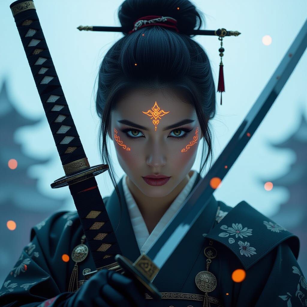 Beautiful Samurai with Katana in Hyperrealistic Style