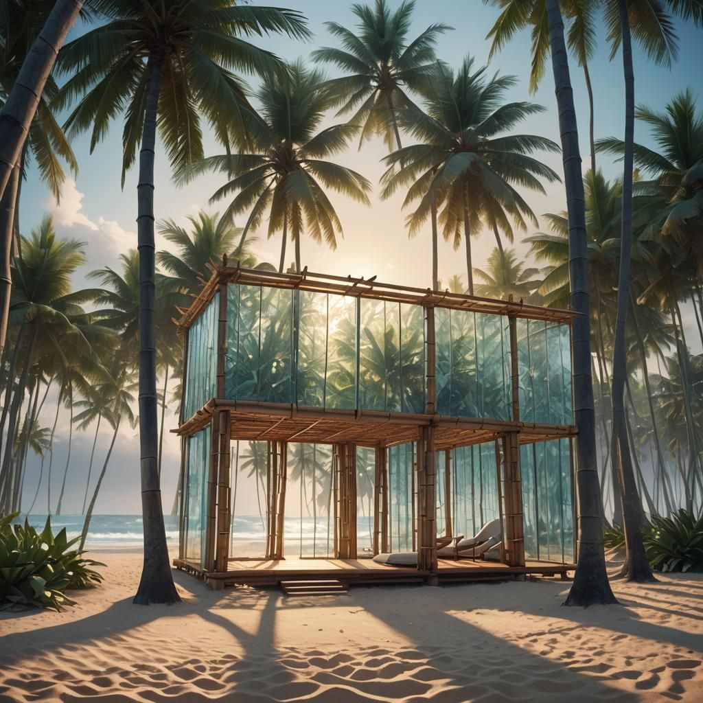 Bamboo and Glass Parametric Architecture at Sunrise