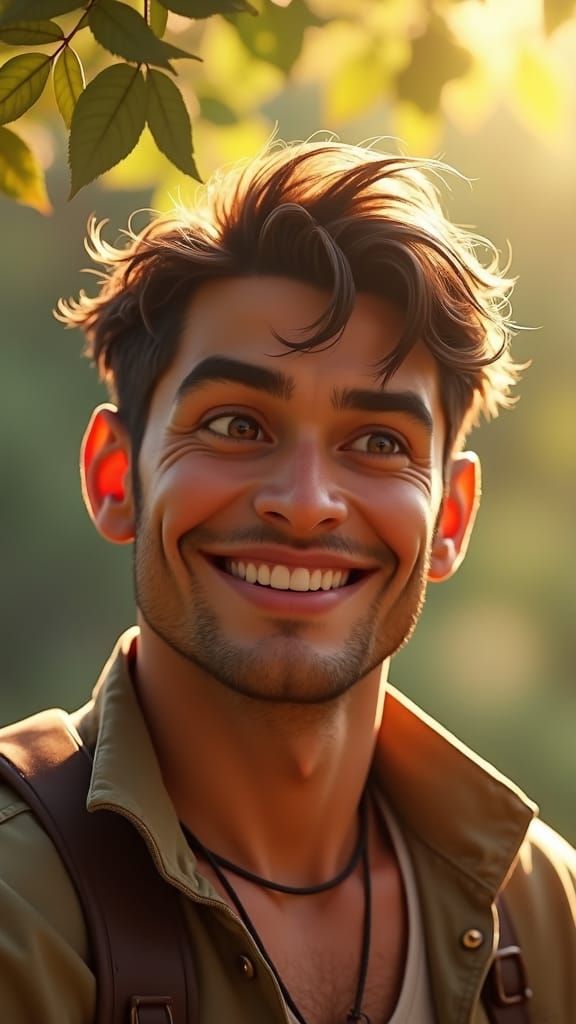 Affectionate Man with Gentle Smile in Dreamlike Garden