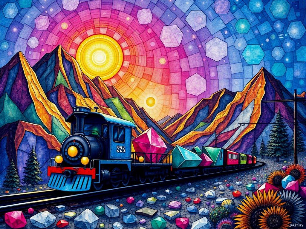 Gemstone Train with Zentangle Mountains