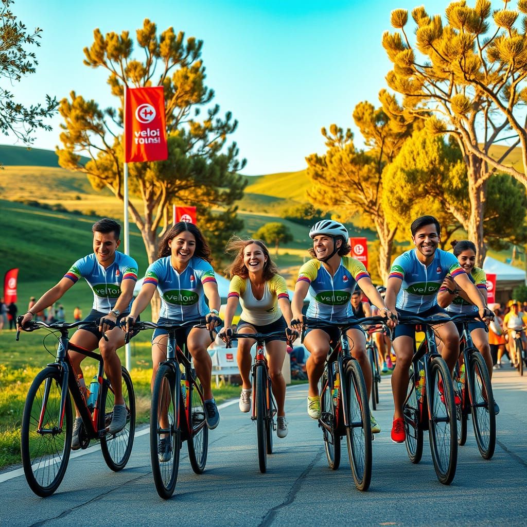 Joyful Cyclists in Vibrant Tunisian Celebration